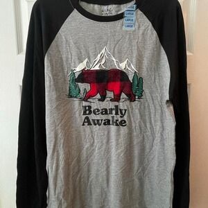 Grey‎ and black plaid bear long sleeve shirt Embroidered